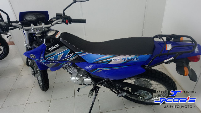 Forro para el tapizado del cojín de moto XTZ Yamaha, color negro con azul.